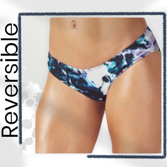 Fabletics Reversible Monarch Print to Solid Black Bikini Bottoms - Picture 2 of 8
